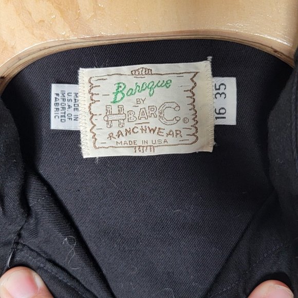 Baroque by‎ HBarC Ranchwear 16 / 35 Solid Black Western Men's Button Down Shirt - Picture 4 of 4